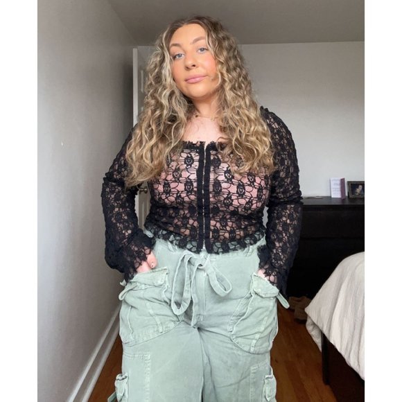 NWT FREE PEOPLE MADISON TOP BLACK LACE SZ: XL - Picture 4 of 6